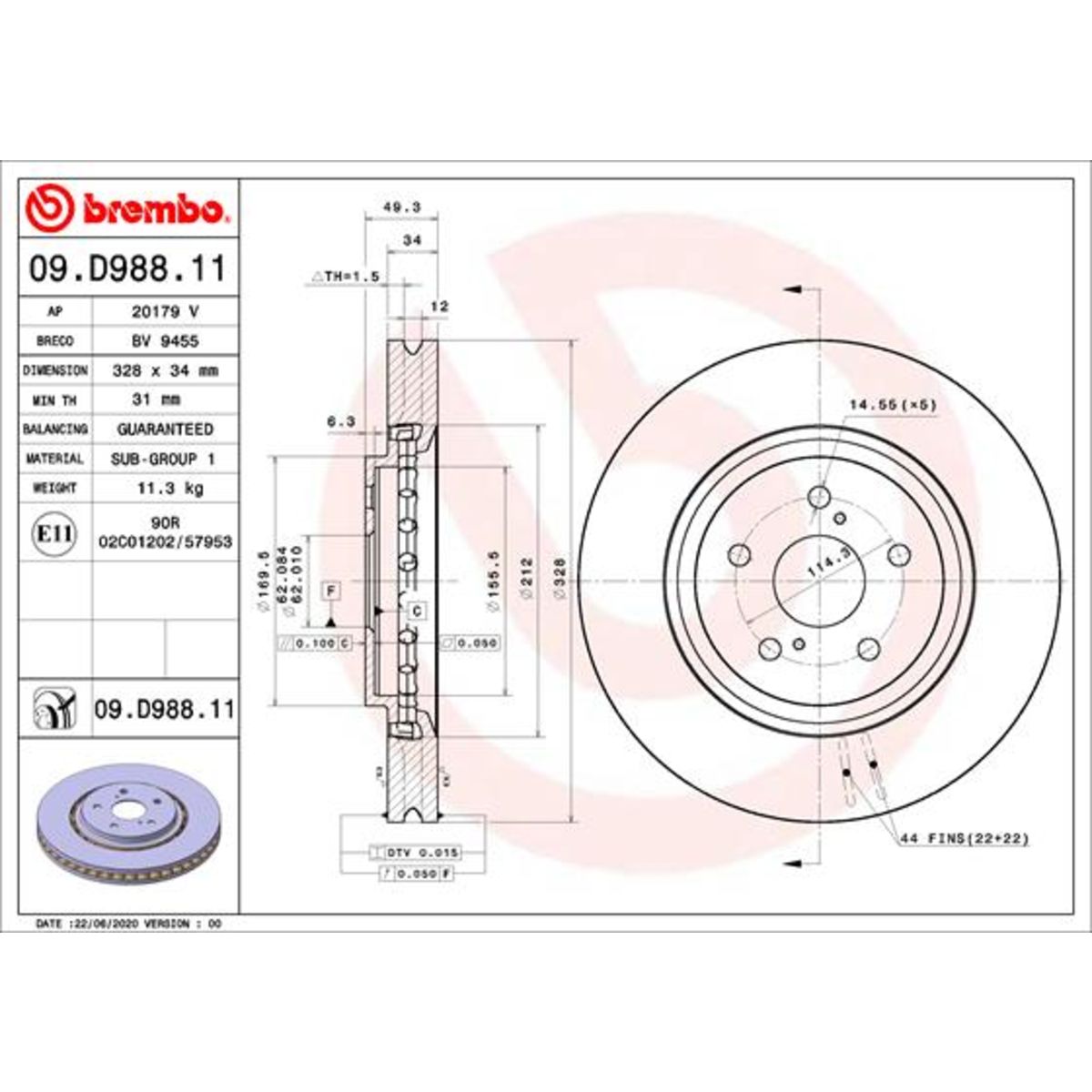 Jarrulevy BREMBO 09.D988.11