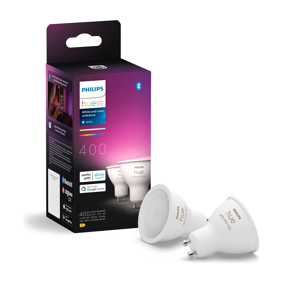 Philips Hue White & White+Color Ambiance LED GU10 4,2 W, 2 kpl:n pakkaus