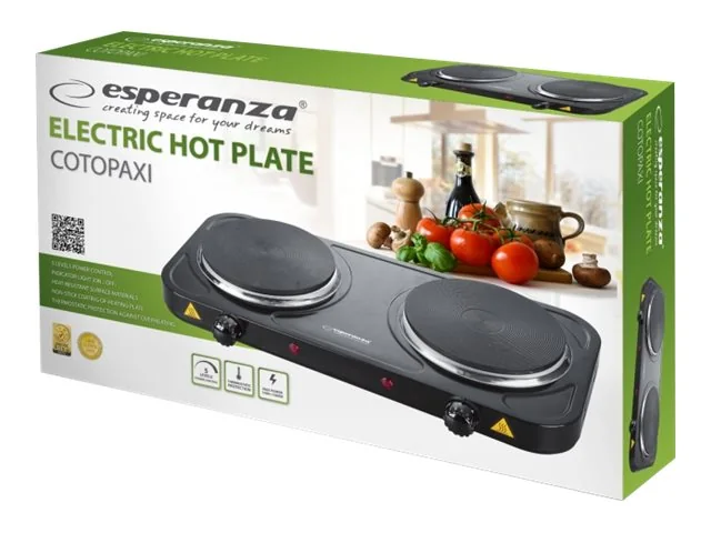 Esperanza COTOPAXI - Sähkökäyttöinen keittolevy - 2 kW - musta