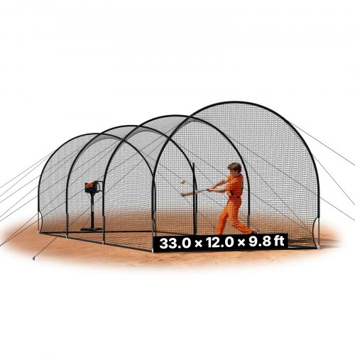 VEVOR Baseball Batting Cage, 10058 x 3660 x 3000mm Freestanding Portable Batting Cage, Hitting Cages with 4-Ply Knotless Polyester & Pitching Machine Opening, Battings Cages Netting for Indoor Outdoor