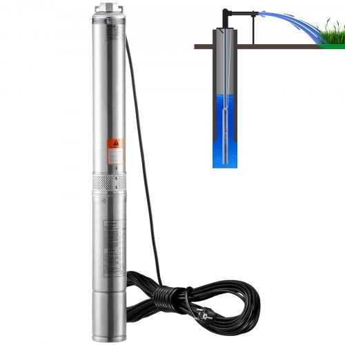 VEVOR Deep Well Submersible Pump, 750W 230V 60Hz, 7.1 m3/h Max Flow 75 m Max Head, with 9.1 m Electric Cord, Stainless Steel Water Pump for Industrial, Irrigation&Home Use, IP68 Waterproof Grade
