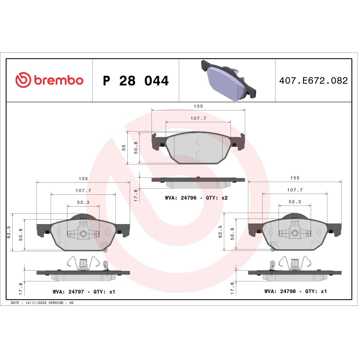 Jarrupalat, levyjarru BREMBO P 28 044X