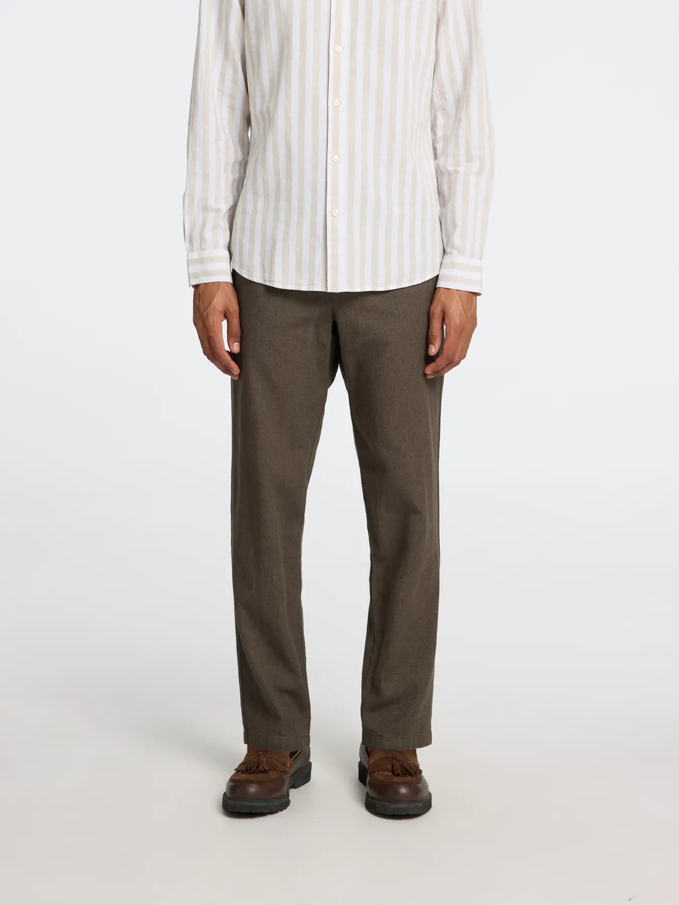 Selected pellavahousut, SLIM TAPE BRODY LINEN PANT Forest Night Mixed W. Kal