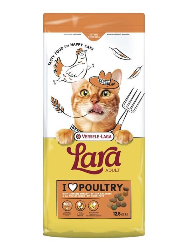Versele-laga Lara Chicken & Turkey, Kissan kuivaruoka, Adult, 12,5 kg