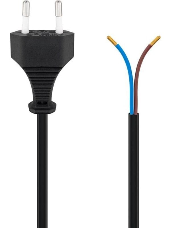 Goobay Kabel med euro-kontakt för montering, 1,5 m, svart Euro-kontakt (typ C, CEE 7/16) > lösa kabeländar