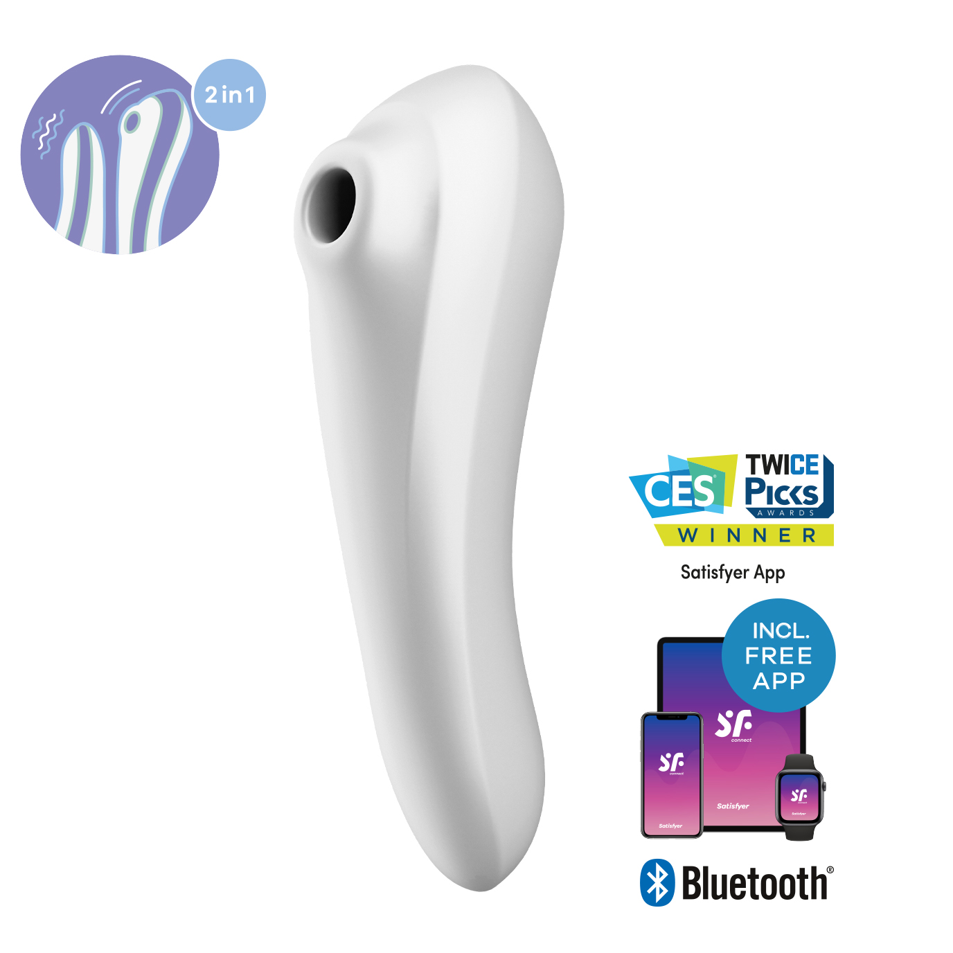 Satisfyer Dual Pleasure White Sovelluksella ohjattava klitoriskiihotin