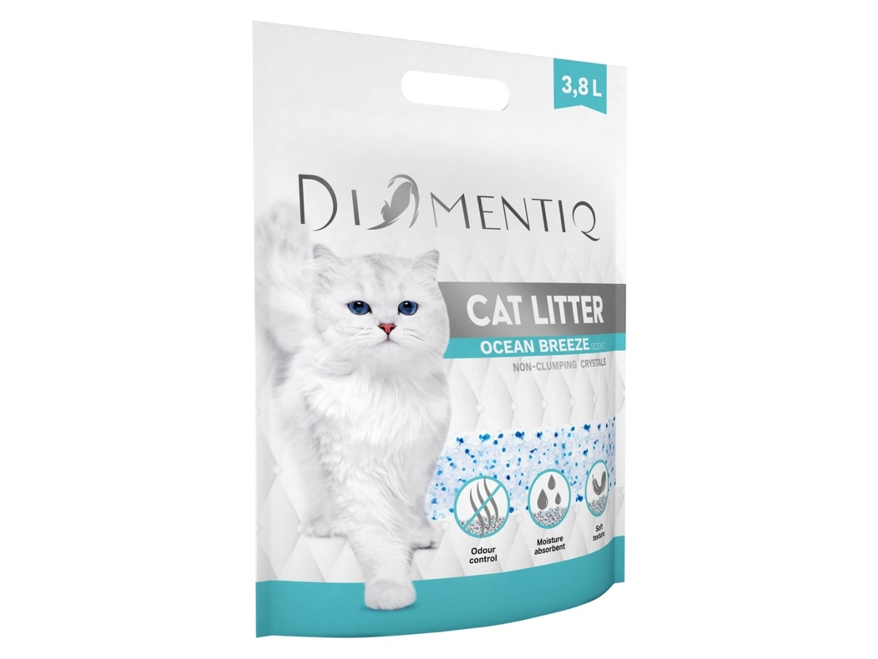 DIAMENTIQ Ocean Breeze silikageeli -paakkuuntumaton kissanhiekka, hajustettu, pölytön, 3,8 l