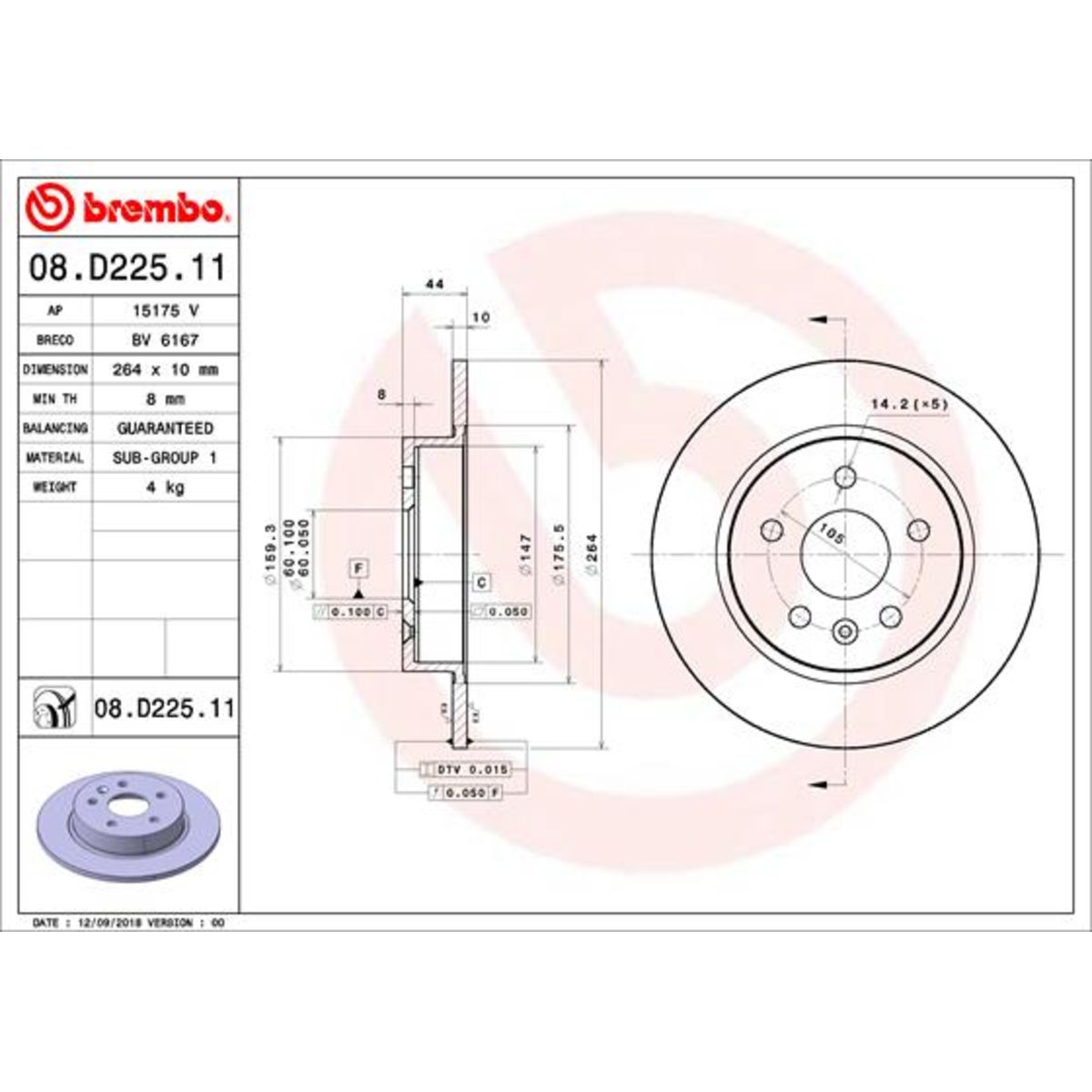 Jarrulevy BREMBO 08.D225.11