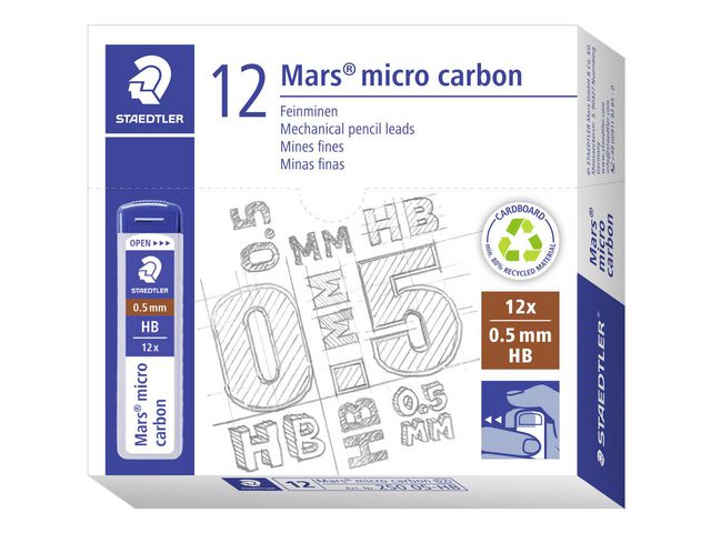 Lyijytäytekynän irtolyijyt Mars Micro 0,5 mm HB (12 lyijyä) Staedtler