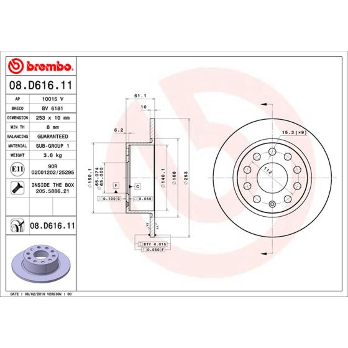 Jarrulevy BREMBO 08.D616.11