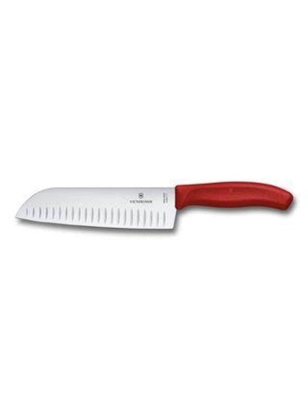 Victorinox Swiss Classic -santokuveitsi rihvelletyllä terällä 17 cm, punainen
