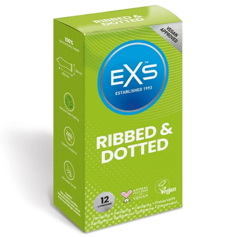 EXS 3 in 1 - Rib-, piste- ja levenevät kondomit- 12 kpl