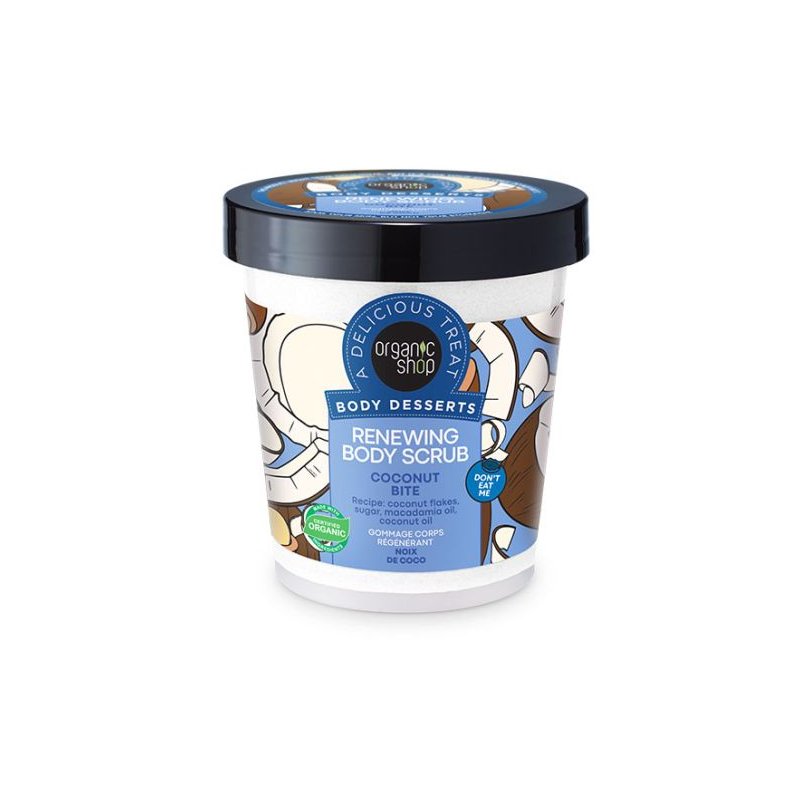 Elvyttävä vartalokuorinta Organic Shop Body Desserts Coconut Bite Sugar Sorbet 450 ml
