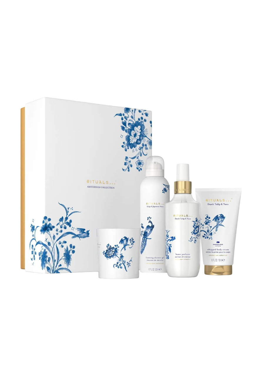 Rituals-setti: Amsterdam-kokoelma, Puhdistus, Suihkovaahtoa, 200 ml + Amsterdam-kokoelma, Kosteutus, Käsivoide, 150 ml + Amsterdam-kokoelma, Tuoksukyn
