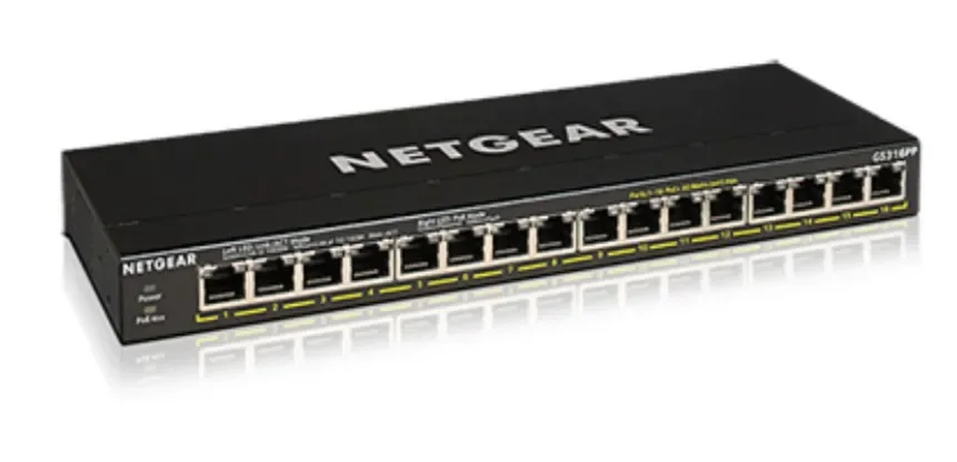 NETGEAR GS316PP - 16-porttinen hallitsematon Gigabit Ethernet PoE+ -kytkin, musta
