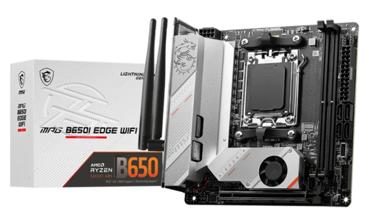 MSI MPG B650I EDGE WIFI - Emolevy - mini ITX - Socket AM5 - AMD B650 piirisarja - USB 3.2 Gen 1, USB 3.2 Gen 2, USB-C 3.2 Gen2, USB-C 3.2 Gen 2x2 - 2.5 Gigabit LAN, Wi-Fi, Bluetooth - sisäinen grafiikka (CPU tarvitaan) - HD-ääni (8-kanavainen)