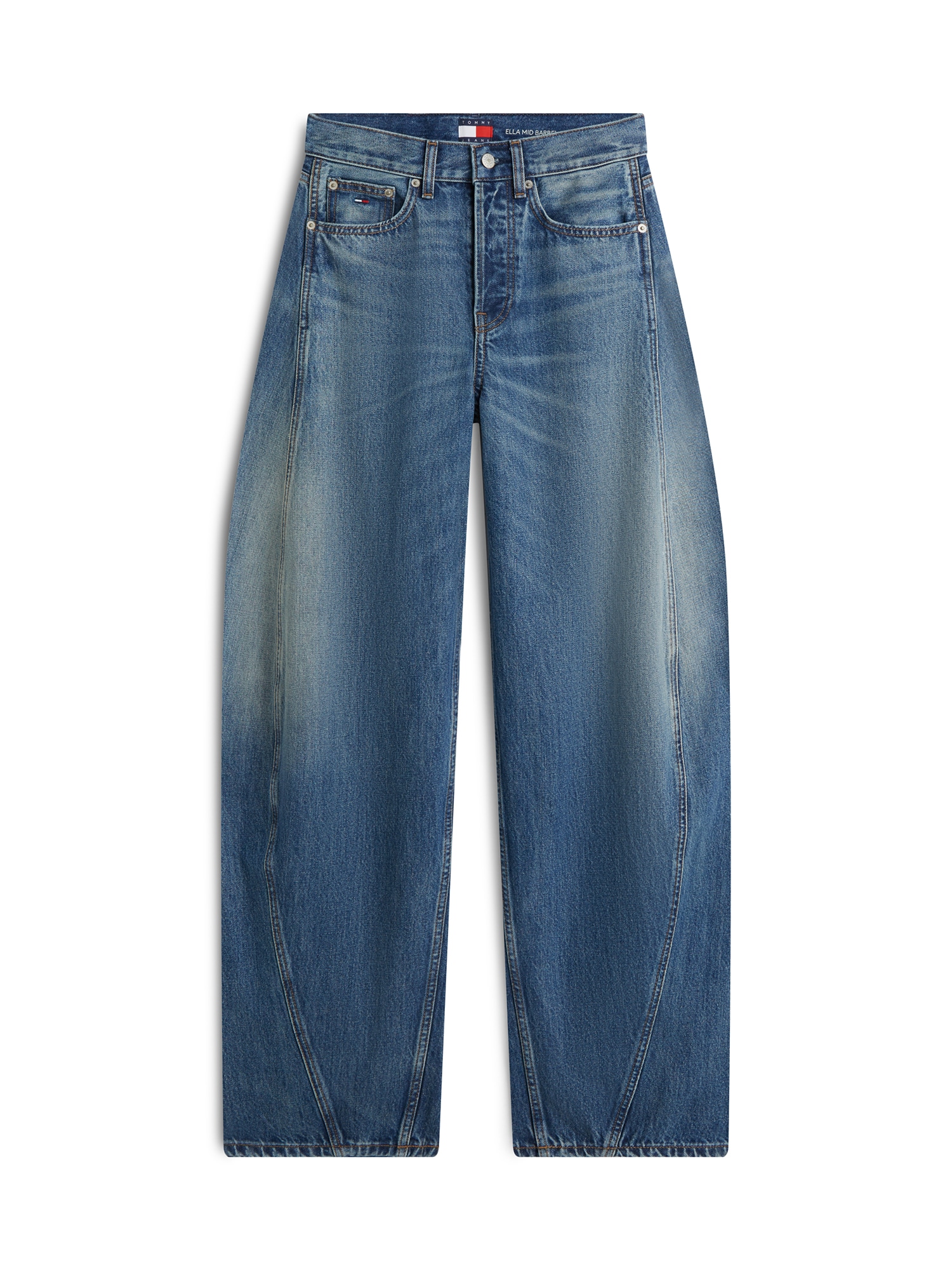 Tommy Jeans Farkut 'Twisted Seam Mid Rise Barrel' tummansininen