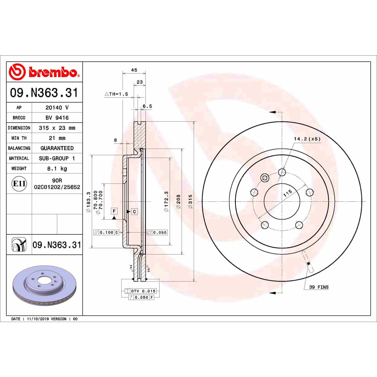 Jarrulevy BREMBO 09.N363.31