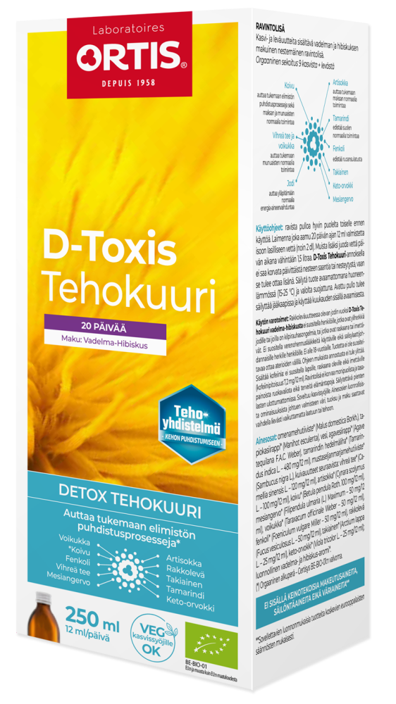 D-Toxis Detox Tehokuuri vadelma-hibiskus 250 ml