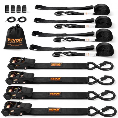 VEVOR Ratchet Tie Down Straps (4PK), 2200 lb Max Break Strength, Includes 4 Premium 1" x 15' Rachet Tie Downs with Padded Handles, for Moving Securing Cargo, Appliances, Lawn Equipment, Motorcycle