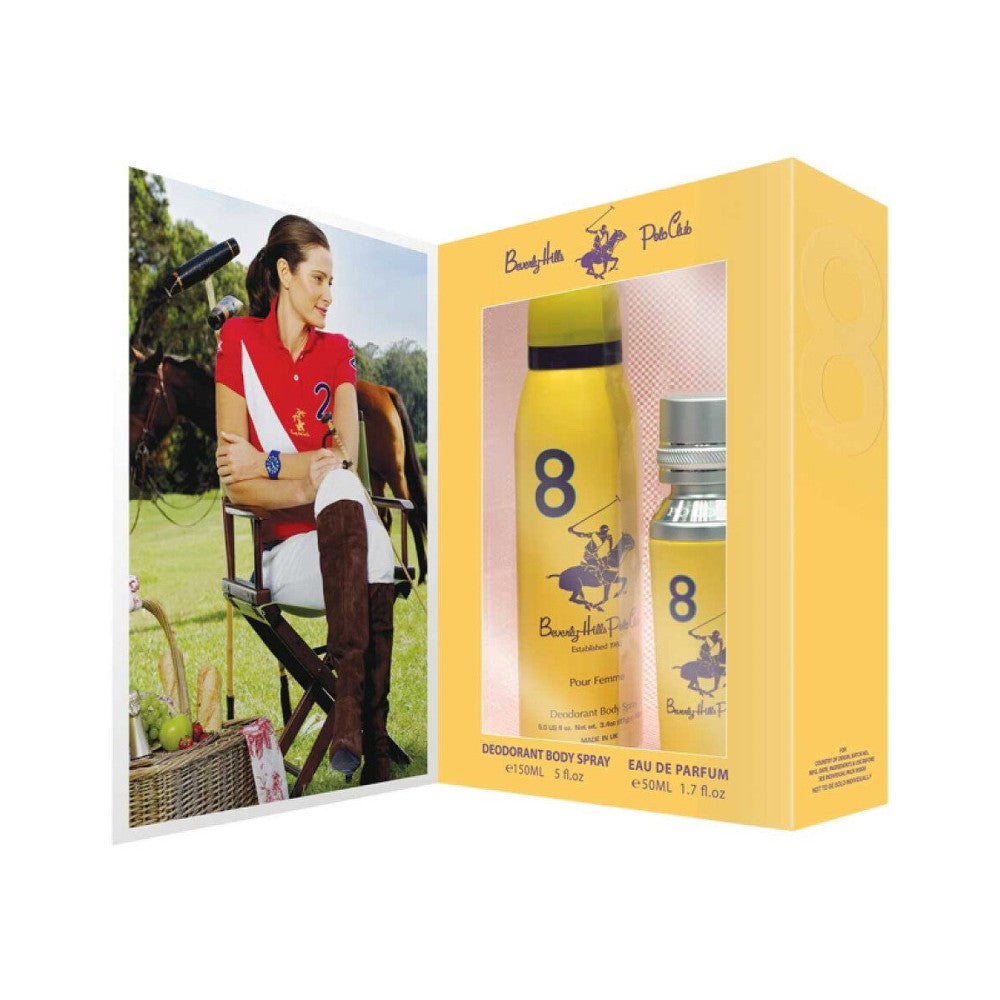 Lahjasetti Beverly Hills Polo Club 1982 Sport 8 Eau de Parfum naisille 50 ml + roll-on deodorantti miehille 50 ml