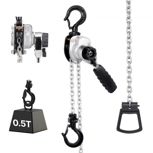 VEVOR Manual Lever Chain Hoist, 1/2T 500KG Capacity Heavy Duty Come Along, 6M Lift G80 Alloy Steel Chain With Dual Pawl Mechanical Brake, 360° Rotating Hooks, for Warehouse Construction Garage