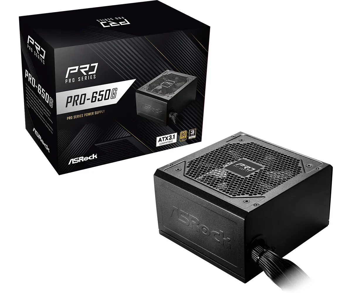 ASRock Pro Series Pro-650G 650W -virtalähde, 80 Plus Gold