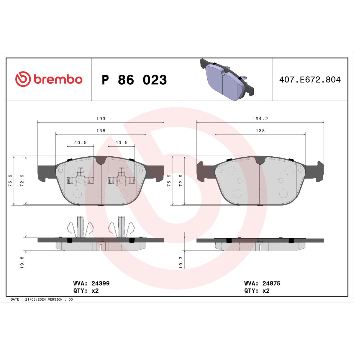 Jarrupalat, levyjarru BREMBO P 86 023