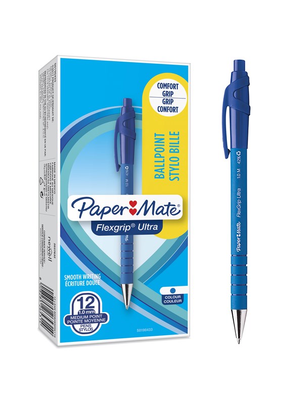 Paper Mate Flexgrip Ultra -kuulakärkikynät | Keskikokoinen kärki (1,0 mm) | Sininen | 12 kpl