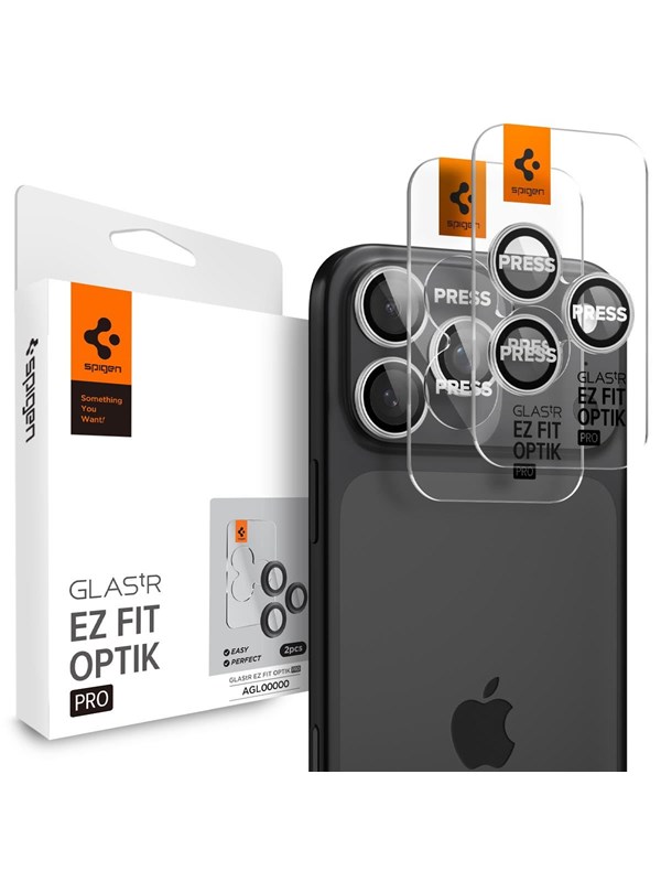 Spigen Optik Pro EZ Fit, Apple, iPhone 17 Pro, Pudotuksenkestävä, Naarmuuntumisenkestävä, Hopea, 2 kpl