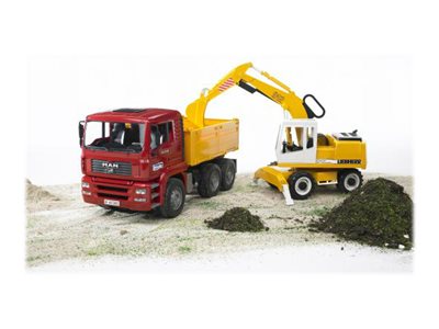 Bruder MAN TGA -rakennuskuorma-auto ja Liebherr-kaivinkone