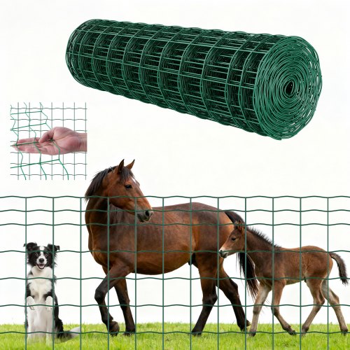 VEVOR Farm Fence, 1 x 20 m, 4 x 4 in Mesh 2.1mm Galvanized Steel Wire Fencing for Cattle, Hog & Sheep, Heavy Duty Vinyl Coated Livestock Fence for Animal Enclosures, Cage Wire, Garden Fences, Green