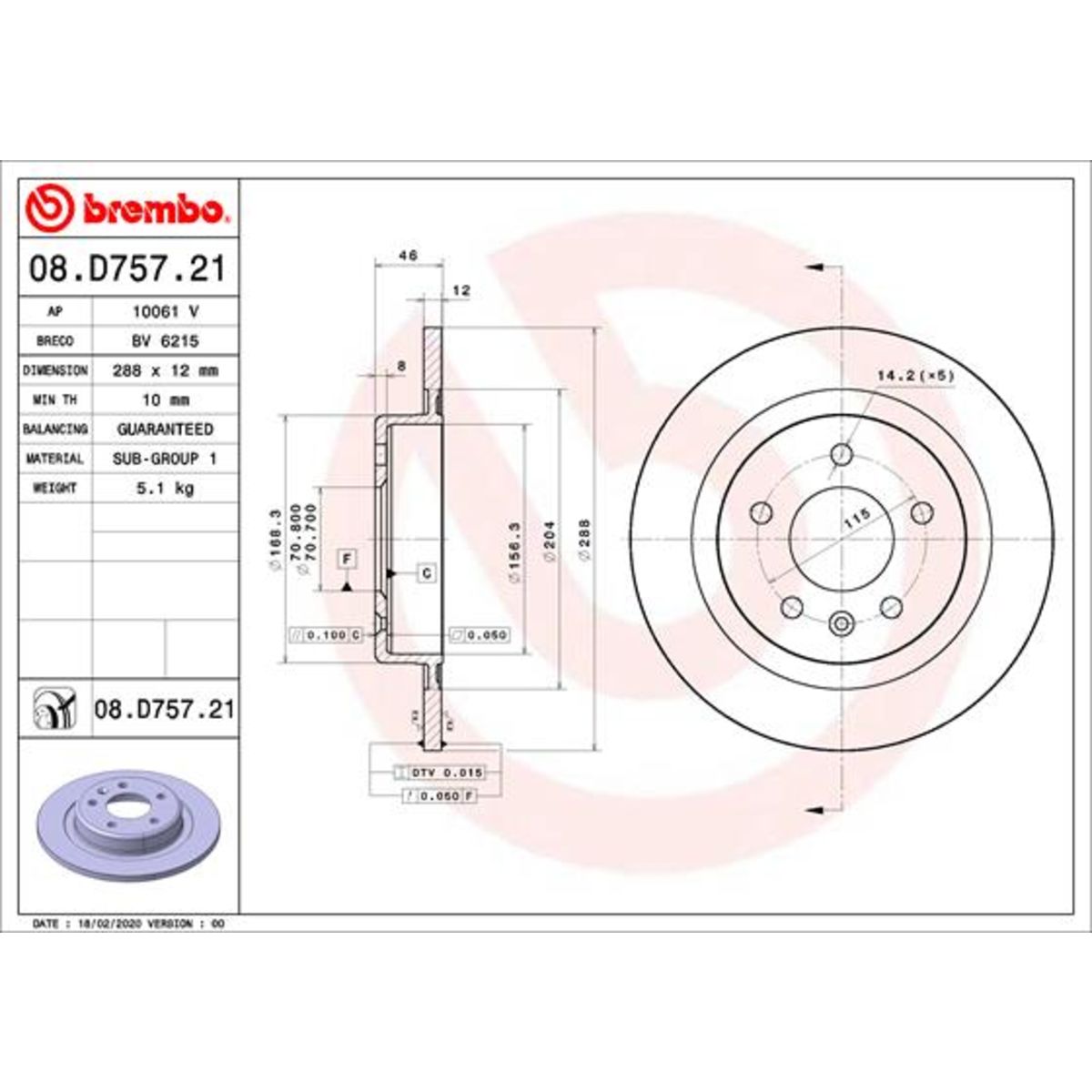 Jarrulevy BREMBO 08.D757.21