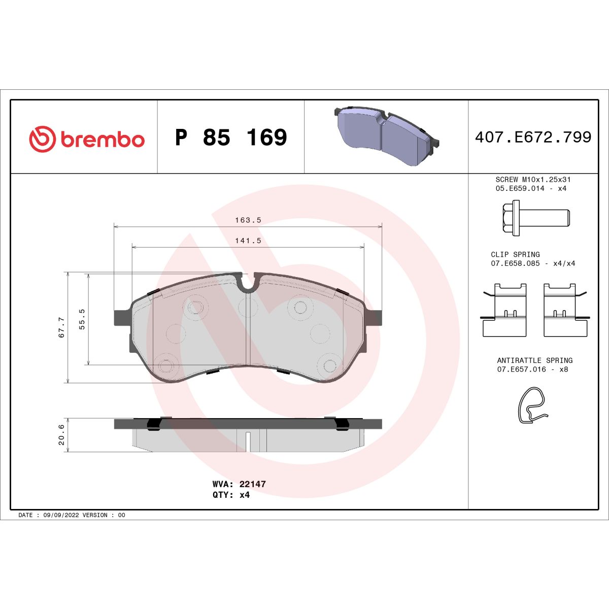 Jarrupalat, levyjarru BREMBO P 85 169