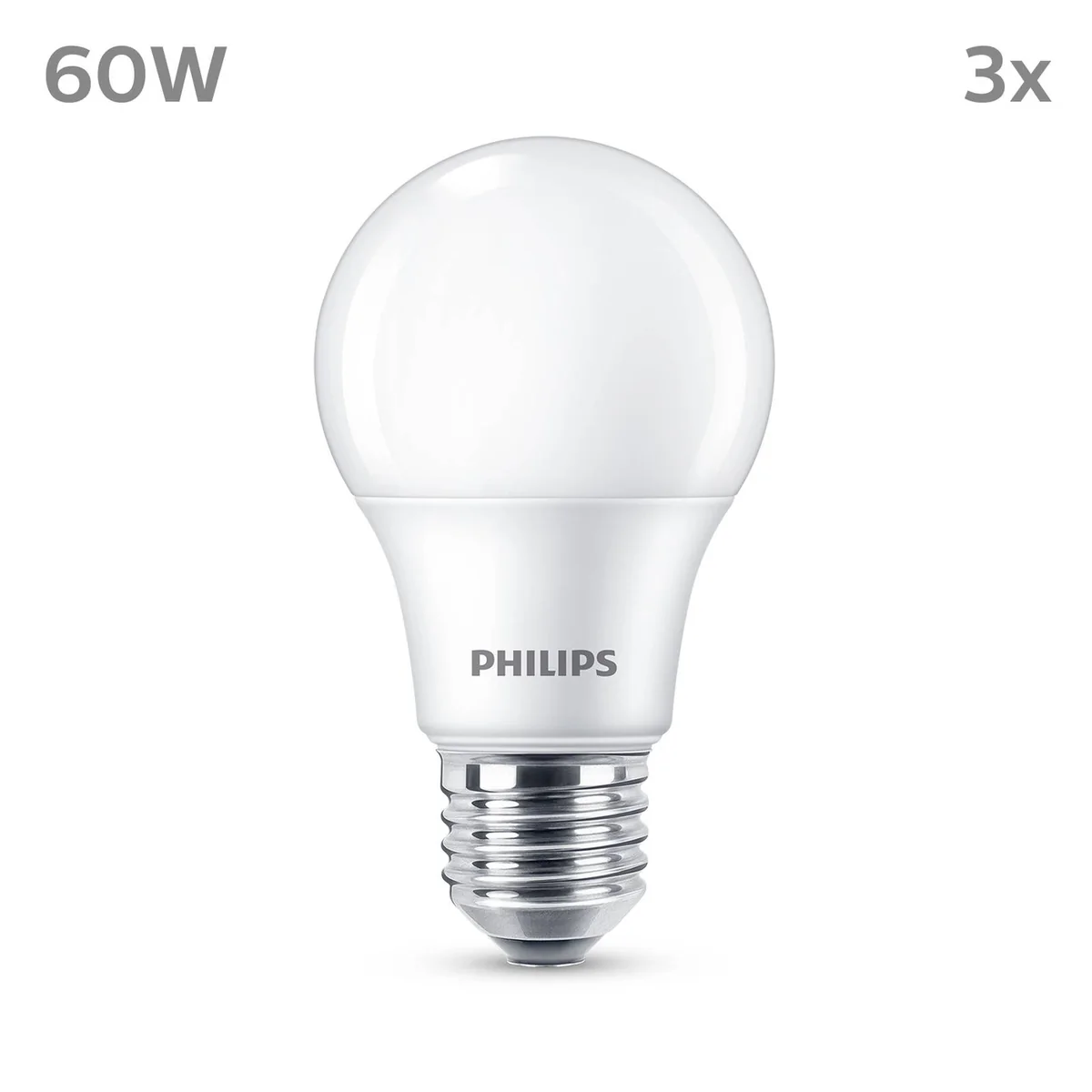 Philips LED-lamppu 8W/827 (60W) himmeä 3-pack. E27