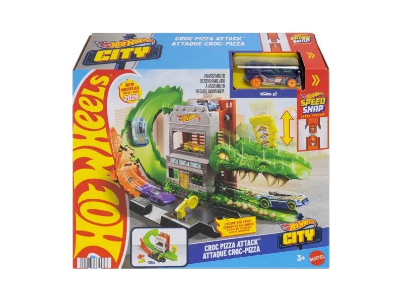 Hot Wheels City Croc Pizza Attack, Juna ja ratasetti, 3 vuosi/vuosia, Muovi, Monivärinen
