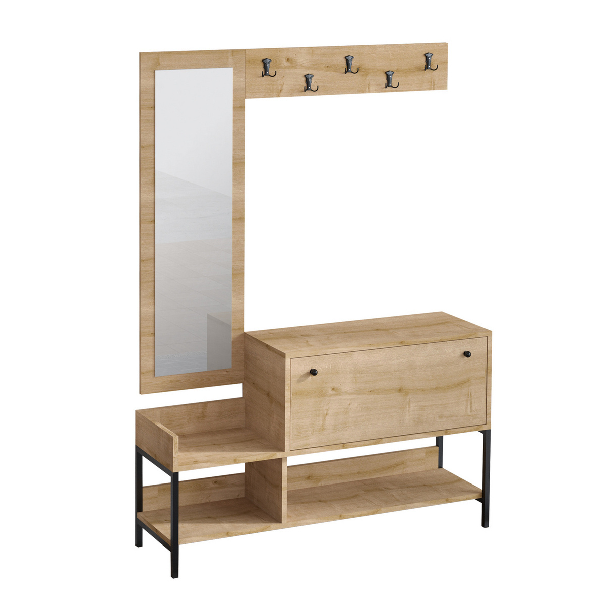 Norda Design moderni kenkäkaappi peilillä, safiiri-tammi, 120x70x35 cm | 100 % melamiinipinnoitettu, seinään kiinnitettävä, tyylikäs muotoilu