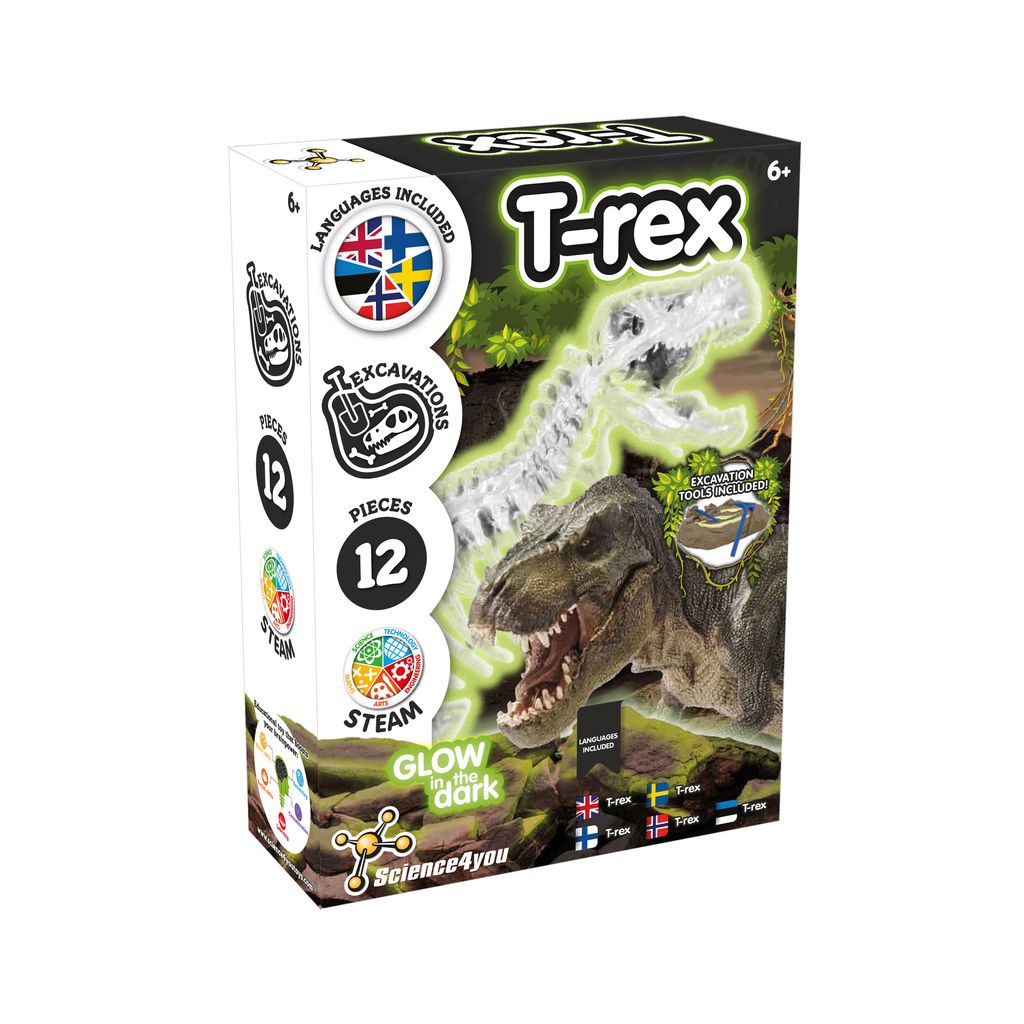 T-Rex-fossiilien kaivuusarja, pimeässä hohtava, STEM-lelu