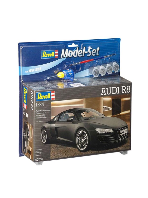 Revell Model Set Audi R8, Superauton pienoismalli, Kokoamispakkaus, 1:24, Audi R8, Kunnianhimoinen, 106 kpl