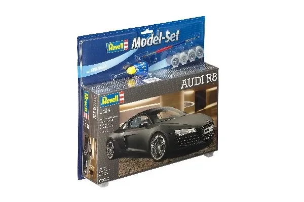 Revell Model Set Audi R8, Superauton pienoismalli, Kokoamispakkaus, 1:24, Audi R8, Kunnianhimoinen, 106 kpl