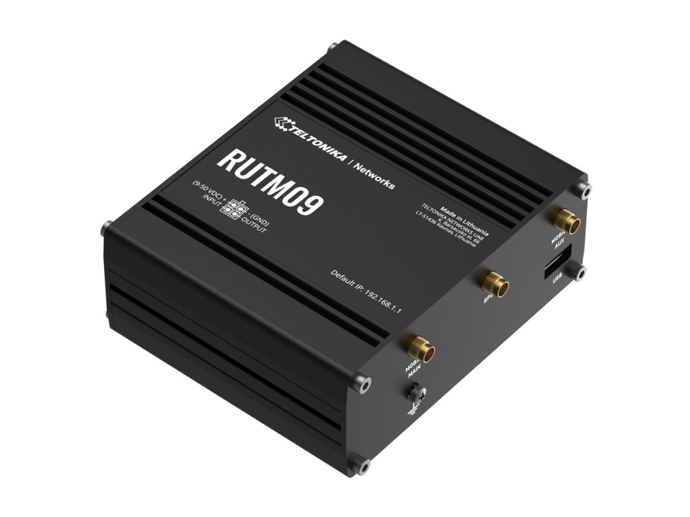 Teltonika RUTM09, Ethernet WAN, Gigabitti Ethernet, SIM-korttipaikka, musta