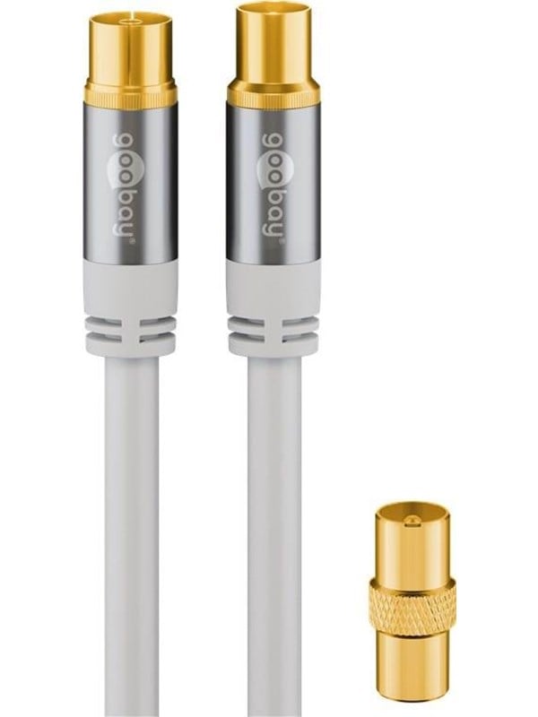 Goobay TV-antennkabel (135 dB), 4x skärmad guldpläterad, koaxial-uttag > koaxial-plugg