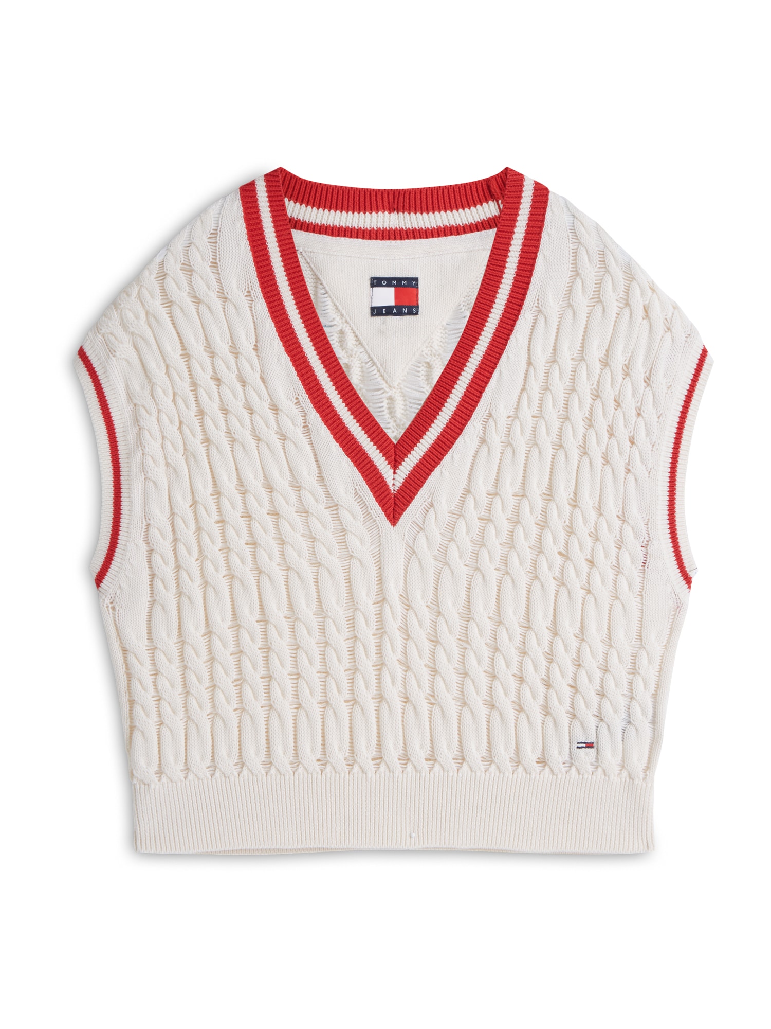 Tommy Jeans Neulepaita 'Cable Oversized Sweater' punainen / valkoinen