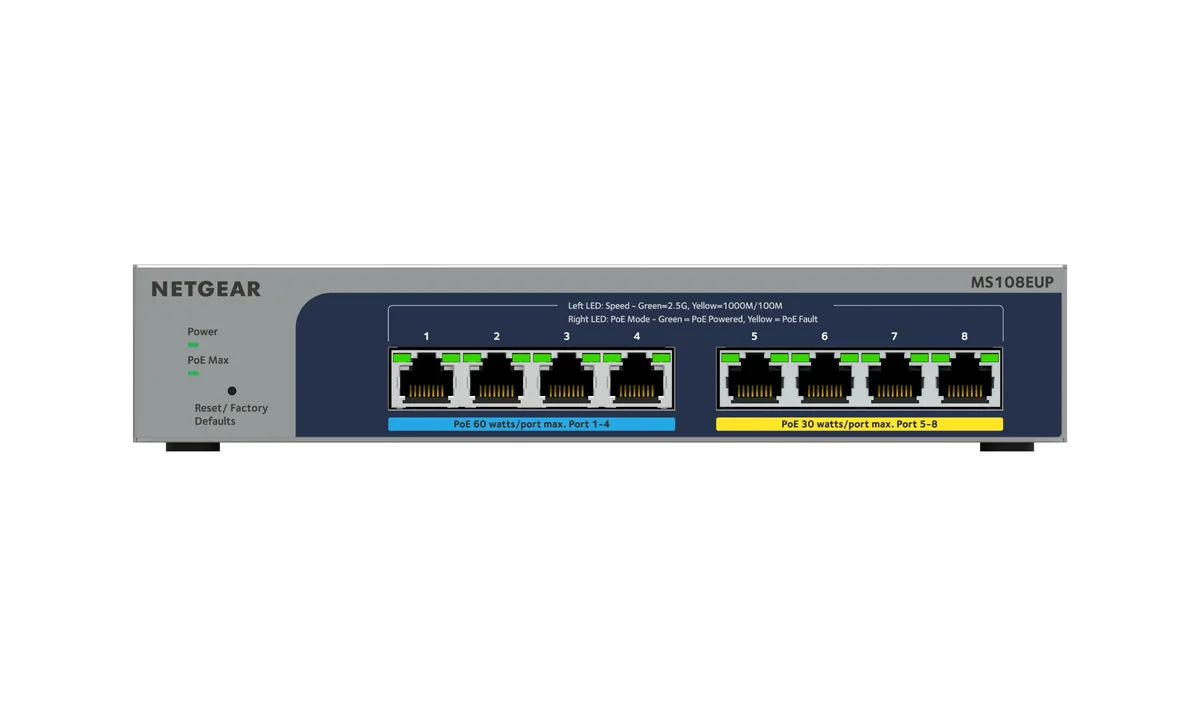 Netgear 8-port Ultra60 Poe++ Multi-gigabit (2.5g) Ethernet Plus Switch Hallittu L2/l3 2.5g Ethernet (100/1000/2500) Power Over Ethernet -tuki Harmaa