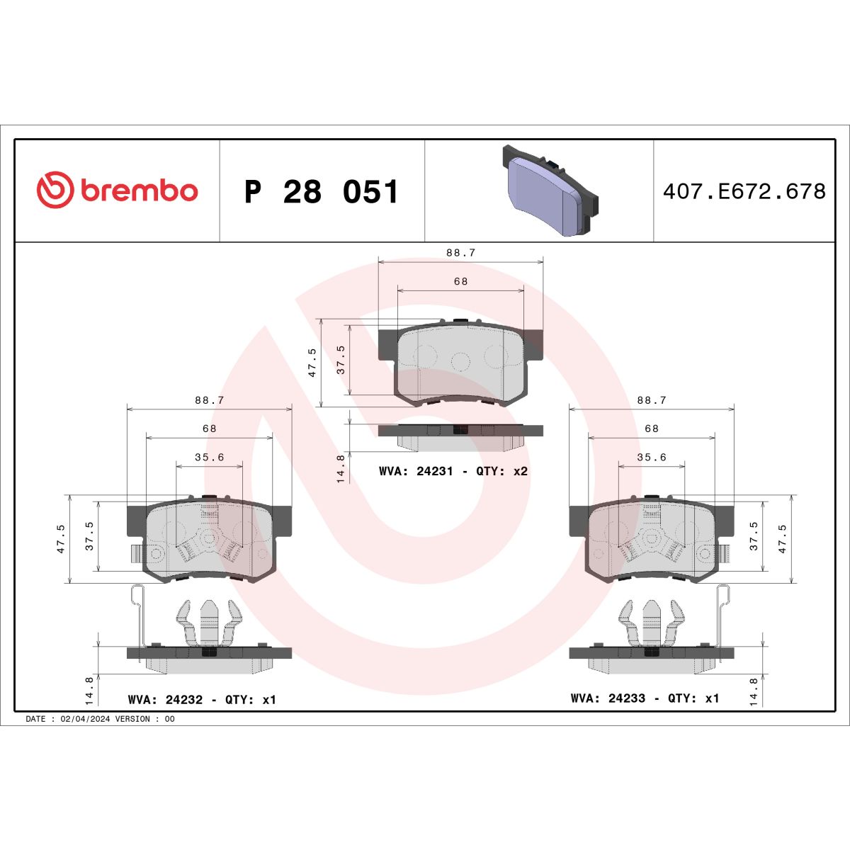 Jarrupalat, levyjarru BREMBO P 28 051