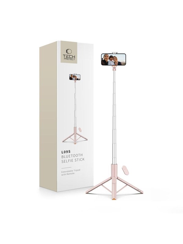 Tech-Protect selfie stick jalusta L09S Bluetooth, vaaleanpunainen