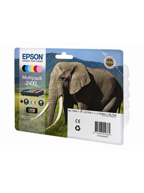 Epson Claria Photo HD T2438 XL -mustekasettipakkaus, 65.7 ml, musta/syaani/vaaleansyaani/vaaleanmagenta/magenta/keltainen, 6 kpl