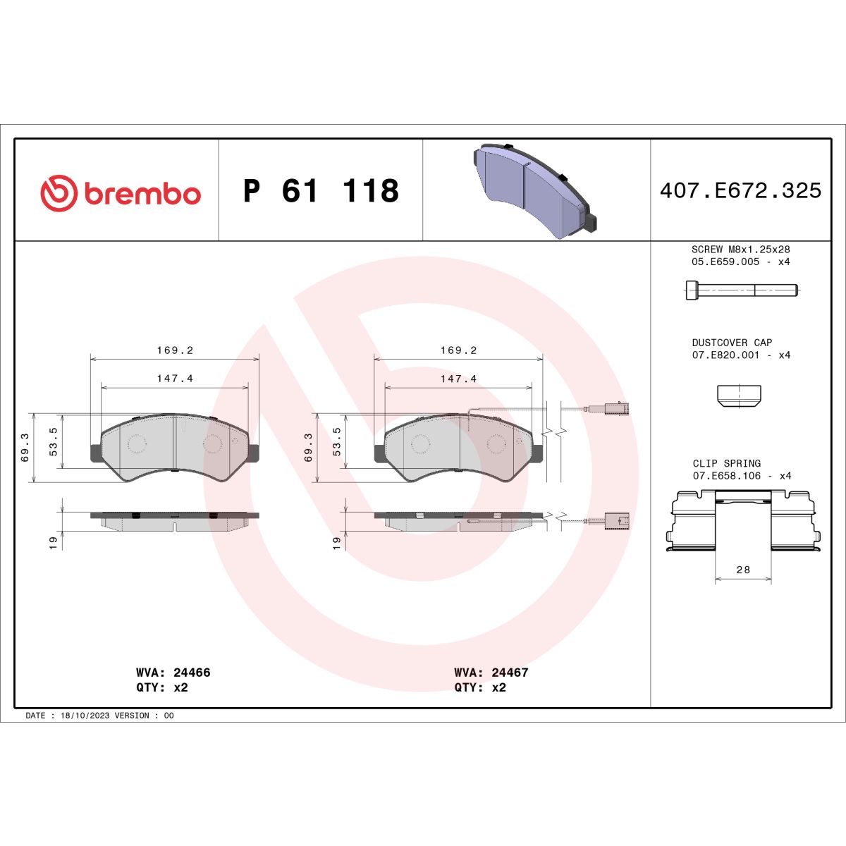Jarrupalat, levyjarru BREMBO P 61 118