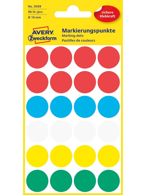 Avery Colour coding dots permanent assorted red green yellow blue white