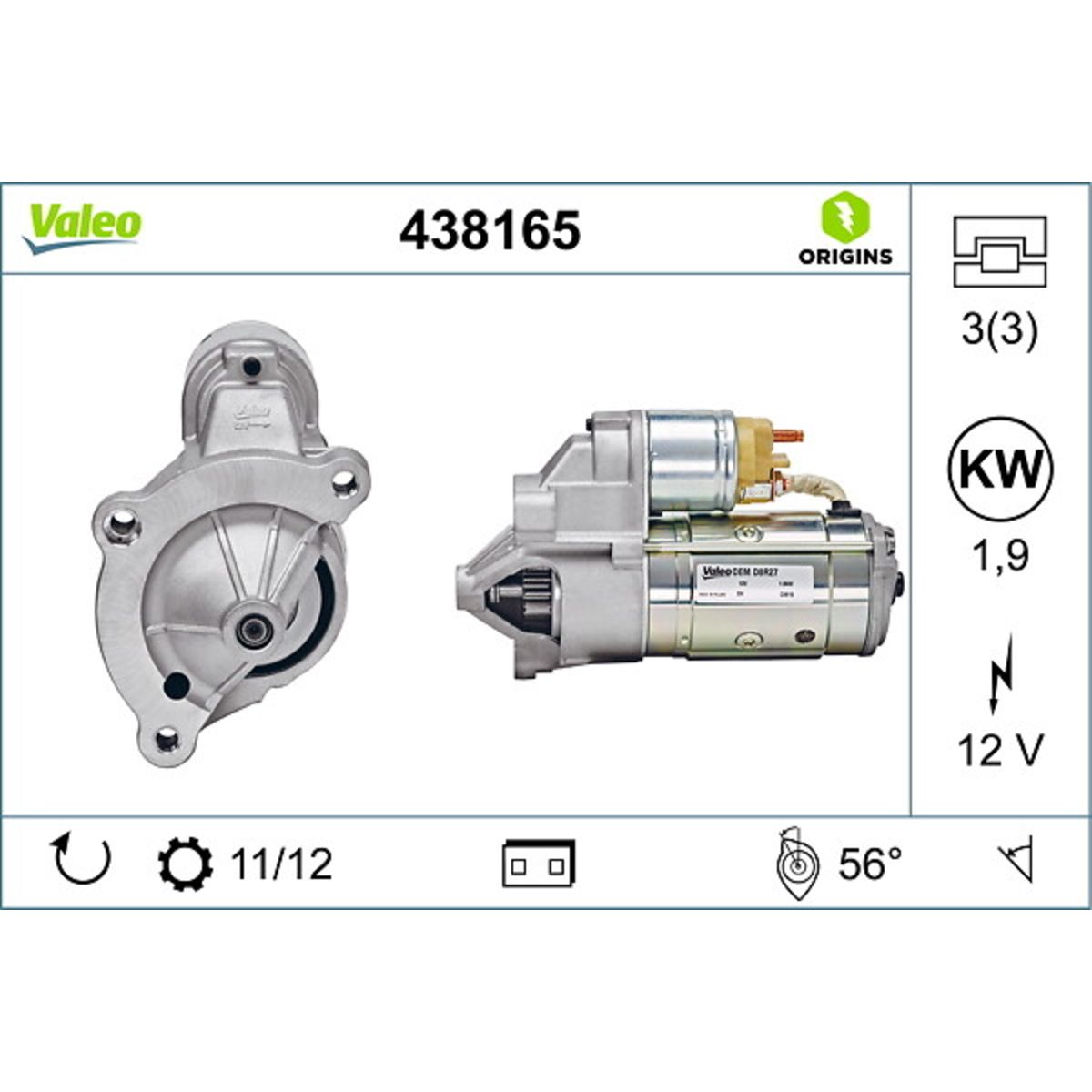 Käynnistysmoottori VALEO 438165